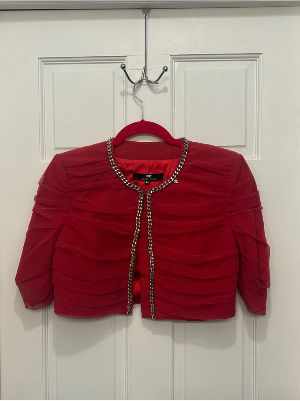 Elisabetta Franchi Red Tulle Blouse with Gold Detail
